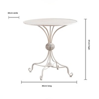 Ensemble bistrot vintage en fer forgé blanc vieilli, table ronde et fauteuils de style français, pour jardin, balcon ou extérieur