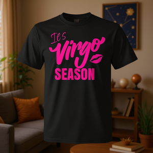T-shirt saison de la Vierge, texte rose, coton noir, coupe unisexe, cadeau astrologique - Product Image 3