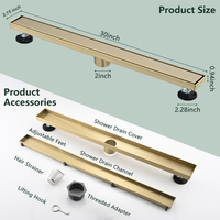Drain de douche linéaire invisible en acier inoxydable doré brossé de 30 pouces pour salle de bain, avec insert pour carrelage - Vente en gros