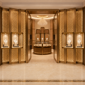 Modern Luxury Jewelry Watch Display Set Brass Finish Glass Cabinet For New Jewellery Retail Store Interior Decoration Fixture - Product Image 1