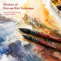 Pinceau professionnel en poils d'écureuil faits à la main pour aquarelle, poils doux et luxueux, manche en bois élégant, pinceau de peintre pour artiste