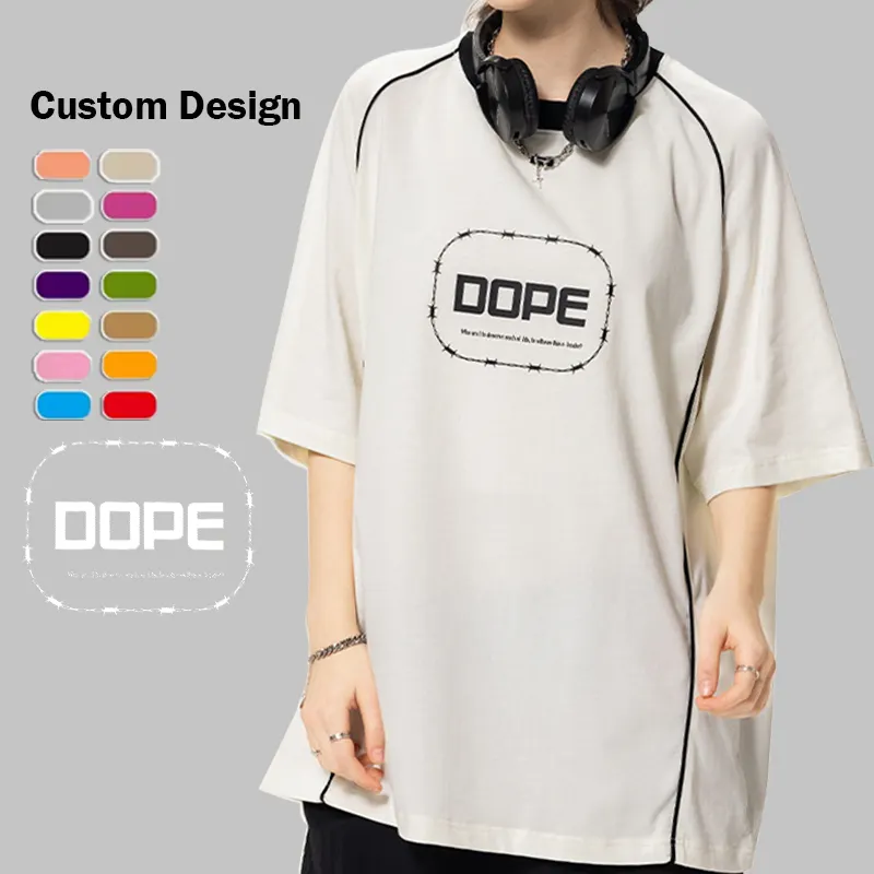 Trendy Hoge Kwaliteit Blok Raglan Dikke Hiphop Bulk Overmaat T Shirts Crewneck Tshirt Voor Heren Oversized Tee Drop Shoulder