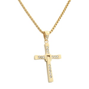 Stainless Steel Cross Pendant <b>Necklace</b> Men's Geometric Design Pave Setting Diamond Encrusted Fashion Jewelry - Product Image 4