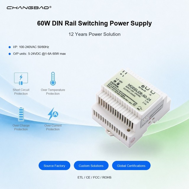 60W DIN Rail Switching Power Supply 5V 12V 24V for Industrial Automation Control Box PLC LED 60W DIN Rail Power Supply
