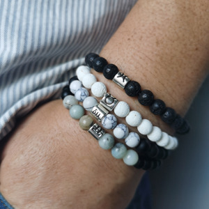 Bracelet Vintage en Agate de Lave Blanche de 8mm Prix Usine 12 Zodiaque <span class=keywords><strong>Horoscope</strong></span> Perles Brillantes Bracelet pour Femmes Hommes Signe Étoile Cadeau Extensible - Product Image 2