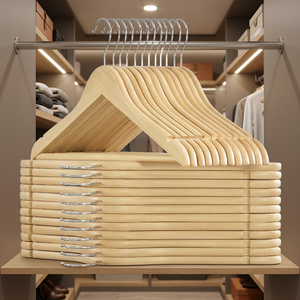 Cintres en bois finition naturelle, épaules larges, crochets en acier inoxydable, organisateur de placard, design minimaliste, durable, 44x23x1.2 - Product Image 1