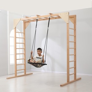 Wooden Indoor Climbing <b>Frame</b> With <b>Swing</b> For Children Sensory Integration Training Equipment - Product Image 2