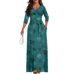 Abito <span class=keywords><strong>da</strong></span> <span class=keywords><strong>sera</strong></span> Chic con collo a V stampato personalizzato Maxi abito Casual con Design a conchiglia - Product Image 3