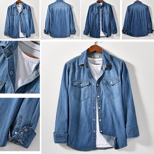 Abbigliamento da <span class=keywords><strong>uomo</strong></span> in cotone 100% all'ingrosso nuovo Design personalizzato con Logo da <span class=keywords><strong>uomo</strong></span> a <span class=keywords><strong>manica</strong></span> <span class=keywords><strong>lunga</strong></span> Plus Size camicia in Denim con tasche - Product Image 6