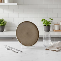 Service de table de luxe 4 pièces en grès céramique gris à glaçure réactive, résistant à la chaleur, compatible micro-ondes et lave-vaisselle, assiettes et bols