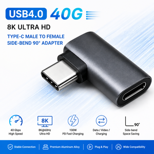 Adaptador USB-C Macho a Hembra de 90 Grados, USB4.0 PD100W DC, Acoplador USB C en Ángulo Nuevo para Laptop, Teléfono, <span class=keywords><strong>Switch</strong></span> - Product Image 2