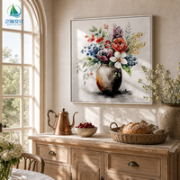 Lukisan Seni Cat Air Buket Bunga Warna-warni Gaya Baru, Lukisan Dinding Toples Mason Still Life yang Indah