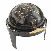 Plat à chafing de luxe Yuqi à motif marbre noir - Chauffe-plat circulaire 6,8 L pour buffet, chauffage à la vapeur, supports réglables, poignée dorée pour hôtel