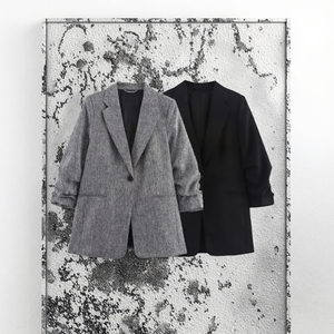 Chaqueta Blazer de Mujer, Otoño 2025, Estilo Vintage, Un Botón, Informal, Nueva Moda, Combinable con Todo, Manga Plizada, Color Sólido - Product Image 3