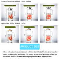 Carafe à eau froide en verre transparent, style tendance, 1,2 L et 1,5 L, pour usage en restaurant, écologique, pour thé et eau