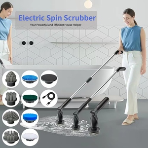 Electric spin scrubber with long handle <b>replaceable</b> heads for kitchen sink patio floor wall cleaning Rechargeable spin scrubber - Product Image 5