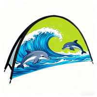 Nouvelle Arrivée de Haute Qualité TRITON Luxe Portable Imprimé par Transfert Thermique Pop-Up Post Personnalisé Logo Tissu Fibre de Verre Demi-Lune