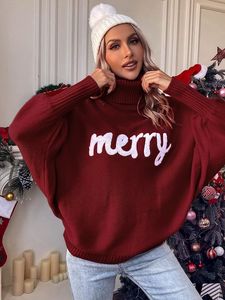 Femmes col haut manches chauve-souris surdimensionné pull hiver automne Jacquard tricot pull noël dessin animé conception solide Cardigan - Product Image 3