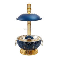 Chauffe-Plats Rond Commercial de Luxe Bleu-Or à Couvercle Suspendu 8L pour Service de Mijoté d'Agneau Vintage, Bistro et Fêtes Haut de Gamme