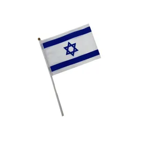 Bendera kecil kustom gelombang 14x21 israel mini pegangan tangan tongkat bendera