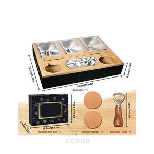 Boîte à goûter en bambou biologique écologique avec logo personnalisé, 3 bols à goûter, micro-ondable et lavable au lave-vaisselle, plateau de canapé pour canapé et bar - Product Image 2