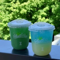 Gelas Togo PET Transparan Sekali Pakai Tanpa Sedotan dengan Tutup, 10 oz, Dasar Bulat, 50 Buah, untuk Kopi, Smoothie, Pesta, dan Katering