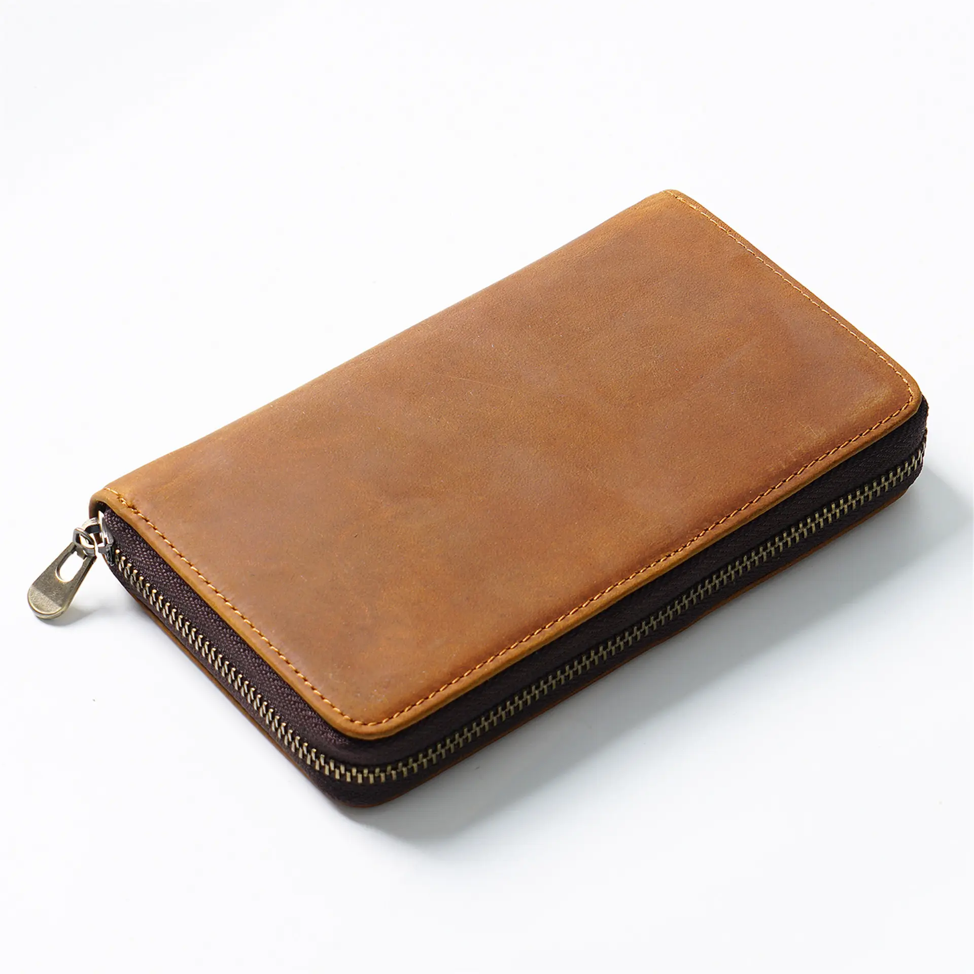 Aiguoniu Lederen Etui Rits Retro Pen Pouch Voor Scholieren Koeienhuid Mannen Potlood Tas Met Pen Slots Groothandel Unisex