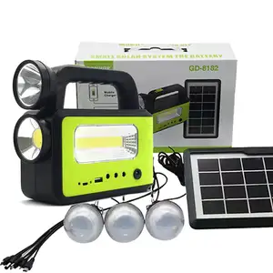 Neues Solar beleuchtungs system Kleines Solar-Kit und tragbares 5-in-1-Solarkraftwerk mit COB-Lampe und USB-Aufladung