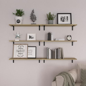 Étagères murales flottantes longues en bois pour <span class=keywords><strong>salle</strong></span> <span class=keywords><strong>de</strong></span> <span class=keywords><strong>bain</strong></span>, chambre, cuisine et livres, étagère décorative suspendue - Product Image 6