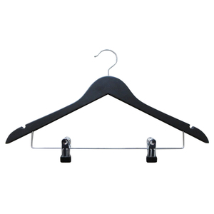 Sleek 12mm Flat Notched Black Finish Chrome Hook For VIP Cloakroom Custom Logo Black Wood Coat <b>Hangers</b> - Product Image 1