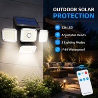 Lampe murale solaire intégrée à 4 têtes avec télécommande, 336 LED, détecteur de mouvement extérieur, lampe de sécurité