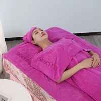 Ensemble de serviettes en microfibre pour Salon de Spa, Logo personnalisé, ensemble de 5 pièces, bandeau, jupe de lit, Turban, offre spéciale