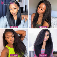 Perruque Lace Frontale Yaki Lisse 360, Densité 200, Cheveux Humains HD Pré-Pluckés, En Stock, Fournisseur