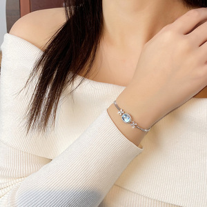 Bracelet double chaîne haut de gamme anti-ternissement en argent sterling 925 avec pierre naturelle ovale taillée 7*9mm, motif floral, pour femme - Product Image 4