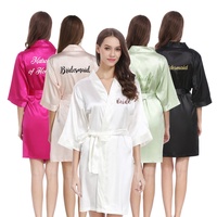 Batas de satén de seda con logo personalizado para mujer y niña de las flores, de lujo, de color liso, suaves y lisas, para damas de honor, batas de mañana.
