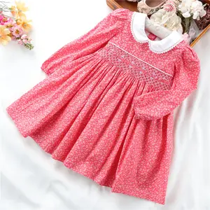 Baby Smock Dresses Long Sleeve Flower Baby Girls Smocked Dresses Party Birthday Floral Fall Kids Clothing Casual Children Clothes B41570