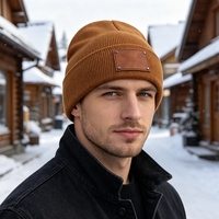 Gorro de Punto de Moda para Niños y Adultos, con Parche de Cuero en Blanco, para Invierno, con Nombre y Logotipo Personalizados con Láser, ODM/OEM