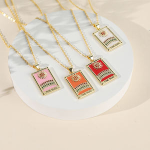 女式时尚18k金塔罗牌项链星星月亮心眼珐琅吊坠定制镀铜派对批发 - Product Image 2