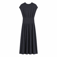 Ensemble deux pièces en maille fine de couleur anthracite pour femmes, col rond, manches courtes, midi, design personnalisé, ODM