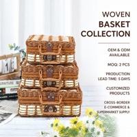 Panier en rotin PP tissé à la main avec poignées en toile, lavable, 3 tailles, panier de shopping, panier de pique-nique, panier de camping, vente en gros OEM ODM