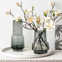 Vase en verre moderne à double bordure, transparent et gris fumé, pour fleurs fraîches et branches, décoration nordique pour la maison