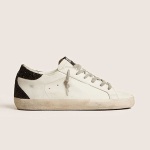 Sneakers in pelle effetto invecchiato da coppia, con tacco glitterato, allacciate, punta tonda, piatte, stile retrò, in pelle bovina, casual, da passeggio, Factory Who - Product Image 1