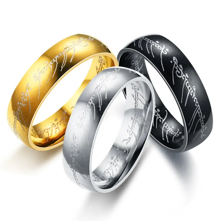 Anel de ouro Huaqi LR01 para casal, joia de ouro com letras islâmicas, anel mágico de aço e titânio para presentes promocionais