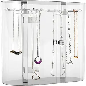 Soporte de almacenamiento de joyas acrílicas, Tubular, giratorio, elegante, transparente, para collares