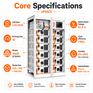 ระบบจัดเก็บพลังงานแบตเตอรี่ LiFePO4 กำลังสูง UPS4C5 4C 120kW 1200kW ตู้แบตเตอรี่สำรองไฟอุตสาหกรรม - Product Image 3
