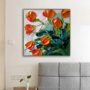 Vivace Dipinto a Olio Moderno di Tulipani, Stampa Digitale Realistica di Fiori su Tela, Arte Murale per Soggiorno e Camera da Letto - Product Image 4
