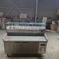 Table de préparation à pizza professionnelle en acier inoxydable, comptoir réfrigéré en marbre pour pizzas, vitrine réfrigérée à refroidissement par air