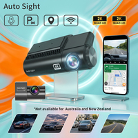 Caméra embarquée double objectif 2K avec mode stationnement avant, Wi-Fi, GPS, vision nocturne, détection de collision automatique et plaque de voiture couleur intégrale