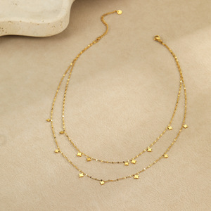 Colliers longs <span class=keywords><strong>double</strong></span> couche en acier inoxydable plaqué or 18 carats, style coréen losange, étanches, pour femmes, vente en gros - Product Image 1