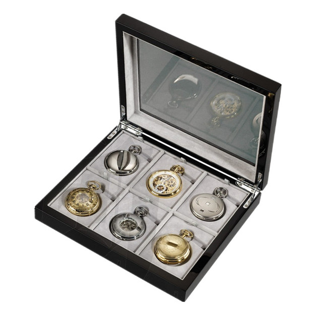 Luxury Wooden Pocket Watch Display Case Custom Suede Lining Single Watch Storage Gift Box